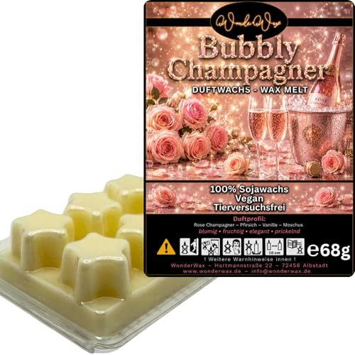 WonderWax® Duftriegel 6 x Duftwachs Sterne Weiß Bubbly Champagne | Farbe: Weiß | Raumduft für Duftlampen, Wax Melt, Sojawachs, Indoor Duftöl Wachs schmelzen für Aromalampe