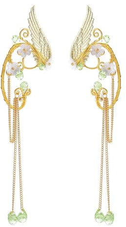 TTPSRY Elfen Ohrringe für Damen Gold Elfen Ohr Manschetten Ohrclips Ohne Ohrlöcher Quaste Elfenohren Schmuck für Halloween Cosplay Kostüm Zubehör