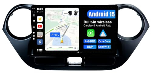 BXLIYER Android 14 Autoradio für Hyundai Grand I10 (2013-2018) Sat Navi Radio - 4G+64G - DSP/Carplay/Android Auto - Kamera + MIC - IPS 9 Zoll 2 Din - Lenkradsteuerung Dual-Band WiFi DAB 360-CAM GPS