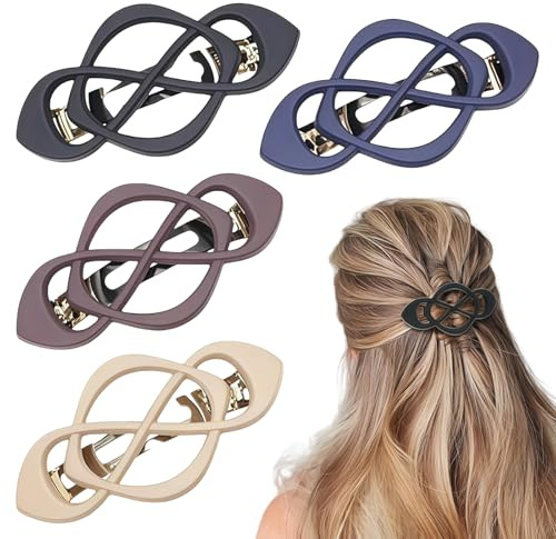 AstraGlam 4 Stück Französische Haarspangen Damen – Vintage Haarspange Set in Mehrfarbig, Flache Haarspangen & Haarklammer Groß für Dickes Haar, Retro Haarschmuck Frauen