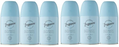 Designer Fragrances 6 Pack Lite Blu Automatic Room Spray Universal Refill Air Freshener Cans - For Home & Vehicles – Upto 70 Days of Luxury Lasting Smell - Deodorise & Neutralise Odours – 250ml