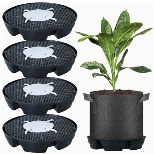 4 Stück Selbstbewässernde Stofftopf Untersetzer, Erhöhtes Blumentopf Untersetzer mit Selbstbewässerung, Automatische Bewässerung Untersetzer Blumentopf Rund für Stoff Blumentopf und Pflanzkübel (A)