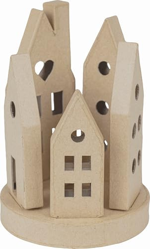 décopatch Teelichthalter Häuser Set 6 Teile 11.5x17 cm Pappmachéform