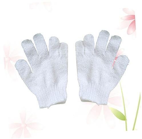 LRXIYODE Weiße Peeling Badehandschuhe aus Dehnbarem Material Fünf Finger Beidseitig Nutzbar Einheitsgröße für Damen Herren und Kinder Körperpflege Beim Duschen und Baden