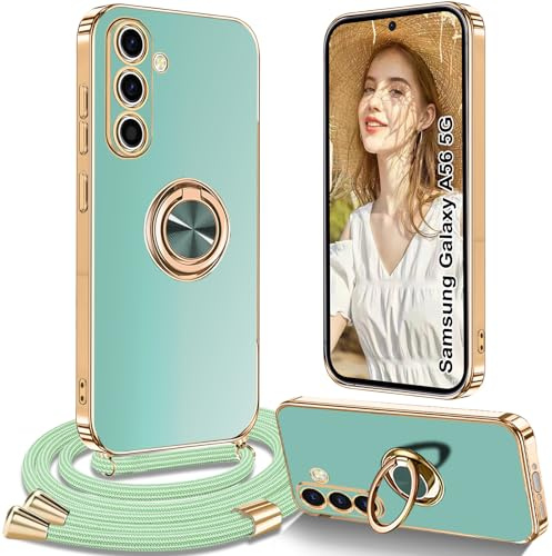 Yutwo Handykette für Samsung Galaxy A52/A52S Hülle mit Band, Hülle für Samsung Galaxy A52/A52S mit Kette Ständer Stoßfeste Schutzhülle mit Band, Grün