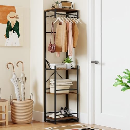 COSTWAY Porte-Manteau sur Pieds, Portant a Vetement avec Étagère à Chaussures, 6 Crochets, 3 Tringles à Vêtements, Cadre en Métal, Meuble d'Entrée Vestiaire Industriel, pour Entrée, Couloir, Chambre