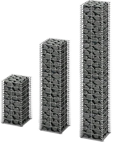 Gabionen-Set 3-tlg., Verzinkter Draht 3,5mm, Robuste Steinkörbe für Garten Landschaftsbau, Sichtschutz, 25x25x50/100/150cm, Hohe Belastbarkeit