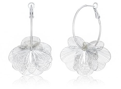 HolidayQbee Allergiefreie Damen Blumen Ohrringe, Hängender Schmuck Mit Filigranen Blütenblättern Im Floral-Look, Statement Ohrhänger Für Festliche Outfits