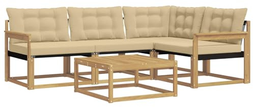 vidaXL Outdoor-Sofagarnitur 5 pcs Weiß und Beige 79 x 79 x 37 cm, Moderne Garten-Sofa-Garnitur, langlebige Möbel, schicker Akazienholz-Sitz, Bequeme Terrassen-Lounge