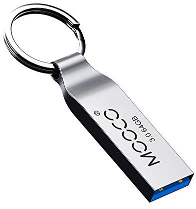 64GB Metal Keyring USB 3.0 Flash Drive Bulk Waterproof Thumb Drive Jump Pen Memory Stick Keyring, Silvery