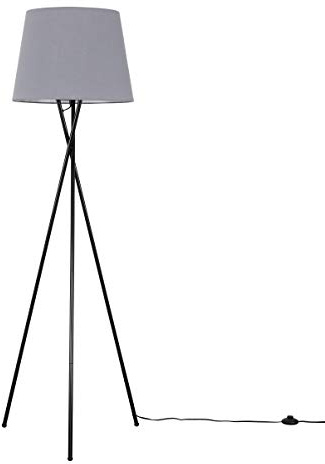 MiniSun | Modern Gloss Black Metal Floor Lamp with a Grey Tapered Shade | Floor Lamps & Torchieres, Home Décor & Improvement Essential | Includes 6W LED Bulb [3000K Warm White]
