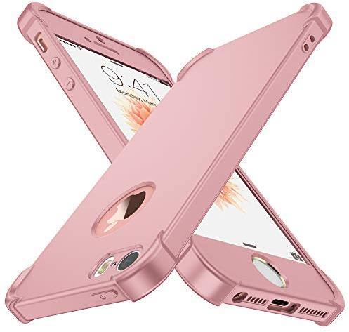 ORETECH Kompatibel mit iPhone 5/5s/SE 2016 Hülle, mit [2X Displayschutzfolie] 360 Grad Stoßfest Dünn Schutzhülle Handyhülle TPU Silikon Hart PC Case Cover für iPhone 5 5s SE(2016) 4 Zoll, Roségold
