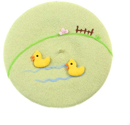 Zasy Frauen Wintermütze Klassische Wolle Baskenmütze French Beanie Cap Handgemachte Filzmuster (2-Enten)