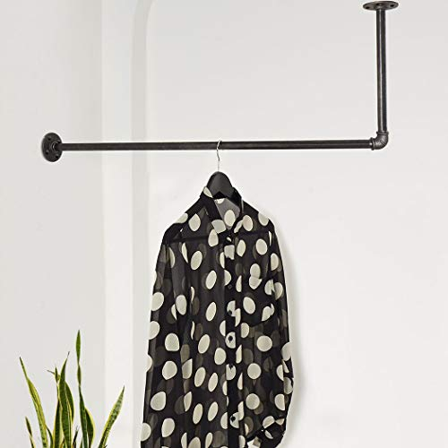 Kleiderstange Deckenmontage Wandmontage schwarz - Garderobenstange div. Größen z.B. 100 x 70 cm - Garderobe Industrial Design handgefertigt - Wasserohr Kleiderstange Wand in L-Form mit 90 Grad Winkel