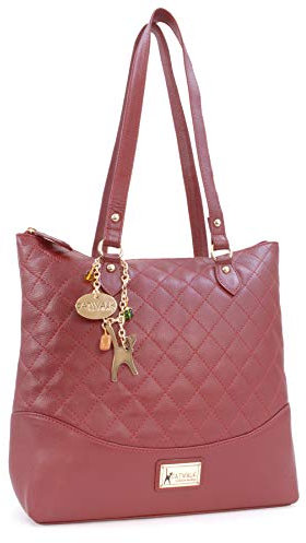 Catwalk Collection Handbags - Damen Schultertasche Mittelgroß/Groß - Handtasche Tote Bag - Gesteppte Leder - Sofia - Rot Gold