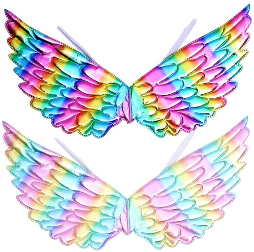 KESYOO 2pcs Kostüm Flügel Engelsflügel Regenbogen Kinder Erwachsene Engelskostüm Einhorn Kostüm Halloween Karneval Weihnachten Maskerade Cosplay Fasching Party Kostüm Zubehör