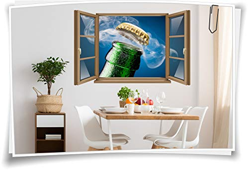 Medianlux Wand-Tattoo Wand-Bild Fenster Bier-Flasche Deckel Kronkorken Kalt Blau Aufkleber Folie Deko, 90x58cm wb22wb466-125405
