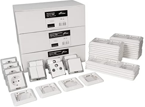 MC POWER - CUP - Wand Steckdosen und Schalter Set | Einfamilienhaus Profi | 94-teilig | Klemmanschluss, weiß, poliert