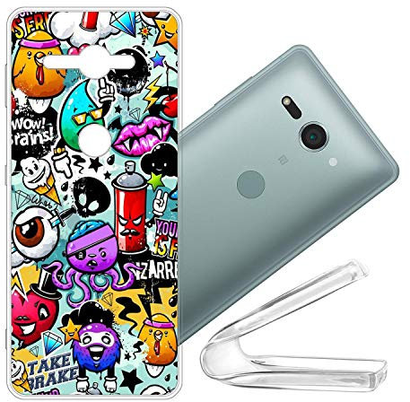 vingarshern Silikonhülle Kompatibel mit Sony Xperia XZ2 Compact Schutzhülle Bumper Case Handyhülle,Dünne Flex Weich Fallschutz Stoßfest Hülle Silikon Schutz Cover(Graffiti Art)