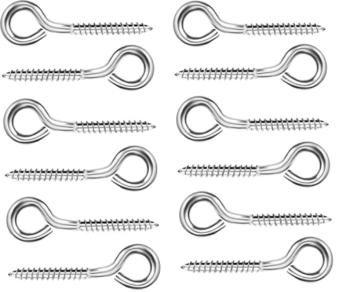BELLE VOUS Vite a Occhiello in Acciaio Inossidabile (Confezione da 12) - Viti M6 per Impieghi Gravosi 8 cm - Anelli a Vite Autofilettanti in Metallo per Amache, Sedie a Dondolo - Uso Interno/Esterno