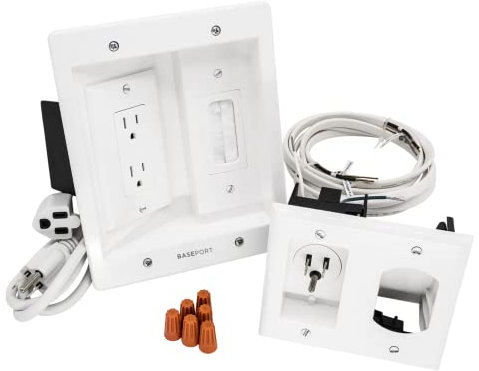 BASEPORT Kit de Gestion de câbles Mural – Kit de Cache de câble TV pour Montage Mural TV, kit TV Mural avec Passe-câble Mural, Cache-câble Complet pour TV Murale