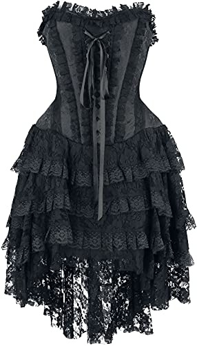 Gothicana by EMP Damen Schwarzes Gothic Kleid mit Korsage und Vokuhila Rock