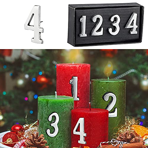 Kerzenstecker Advent 4tlg. | Zahlen silber 3cm Aluminium | Zahlenstecker Adventskerzen