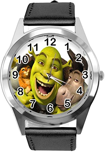 Runde Armbanduhr aus schwarzem Leder fur Ogre-Fans.