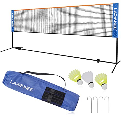 LARMNEE Badminton Netz, 4 m Volleyballnetz, Federballnetz, 3-Fach-Höhenverstellbar 107/120/155cm, Tragbares Set für Tennis, Badminton oder Volleyball, für Garten, Indoor, Outdoor ELC04BN02