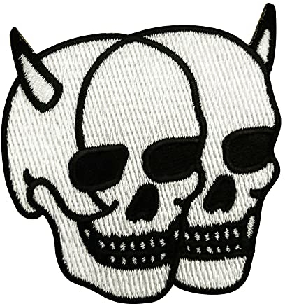 Urbanski Patch Totenköpfe mit Hörnern Devil Skull zum Aufbügeln 7 x 6,8 cm | Aufnäher Applikation Bügelbild