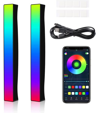 2 Stück RGB Pickup Rhythm Licht, Batteriebetriebene Lichtleiste, App-Steuerung 32-Bit Musik-LED, USB Sprachaktivierte Atmosphärenbeleuchtung für Auto, Spielzimmer, Desktop, Studio