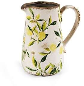Caraffa brocca in ceramica colore giallo anticato decoro limoni 17 * 12 * 19 cm con manico schabby chic EXC-830099