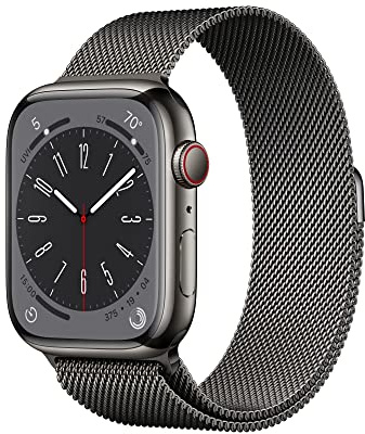 Apple Watch Series 8 (GPS + Cellular 45mm) Smart watch - Graphite Stainless Steel Case with Graphite Milanese Loop. Fitness Tracker, Blood Oxygen & ECG Apps, Water Resistant