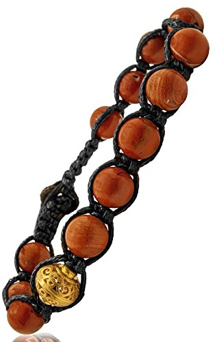 Samsara Bracciale Tibetano Buddista - shamballa con pietra in Diaspro rosso - Filo in cotone cerato nero