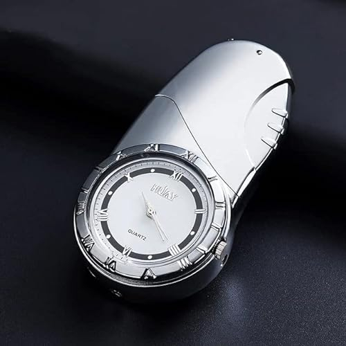 Luxus Feuerzeug aus Metall. Mit Uhr. Nachbüllbar/Refill (Silber)