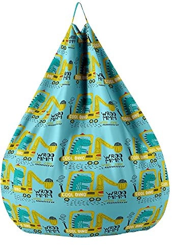 Treer Sitzsack ohne Füllung für Kinder & Erwachsene, Cartoon-Druck Lazy Bean Bag Sitzsäcke Sitzsackbezug, Spielzeug Aufbewahrung Sitzkissen mit Reißverschlus (100x120cm,Dinosaurier-Bagger)