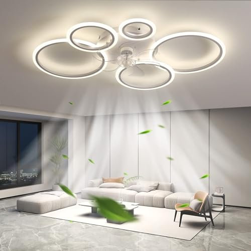 KVOYYIRA Ventilatore Da Soffitto Con Luce Dimmerabile E Telecomando APP, Lampadario Con Ventilatore Silenzioso Reversibile, Plafoniera Con Ventilatore 6 Velocità Timer Per Camera Da Letto