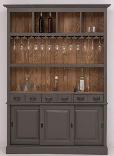 Casa Padrino Landhausstil Massivholz Barschrank Dunkelgrau/Braun 151 x 36 x H. 210 cm - Massivholz Weinschrank im Landhausstil - Massivholz Bar Möbel - Landhausstil Bar Möbel