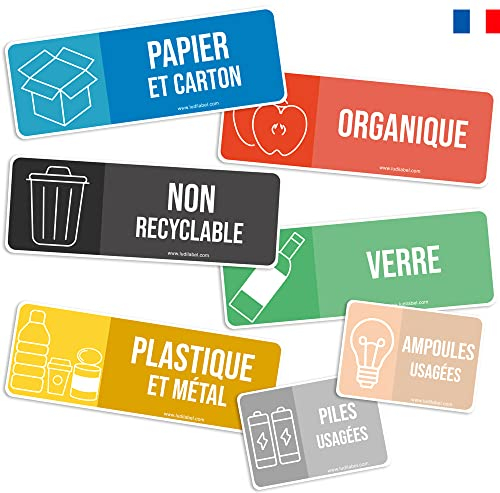 7 Étiquettes de Tri sélectif pour Poubelles - Modèle Entreprise