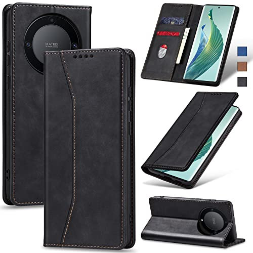 Jasonyu Funda para Honor Magic 5 Lite, Cuero PU Carcasa, Tipo Libro Flip Case con Tarjetas y Cartera, Soporte Plegable. Cierre magnético, Capa (Negro)