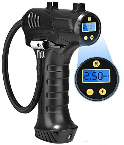 Deruaku Tyre Inflator Air Compressor, Rechargeable Handheld Electric Digital Tire Pump w/ LED Light & 4000mAh Battery, 12V 120W Cordless Air Compressor w/ Three Pneumatic Mouth for Motorcycle Bicycle