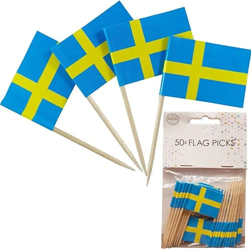 50 Stück * Flaggenpicker + Zahnstocher * für Party und Länderparty | Flag Picks Deko Dekoration Partydeko Fahne Flaggen Länder, Edition: Schweden