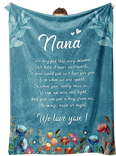Afterprints Nana Gifts, Nana Decke mit Blumen- und Buchstaben-Druck, Nana Geburtstagsgeschenke, Oma von Enkelkindern, weiche Überwurfdecken Geschenke 127 x 152,4 cm