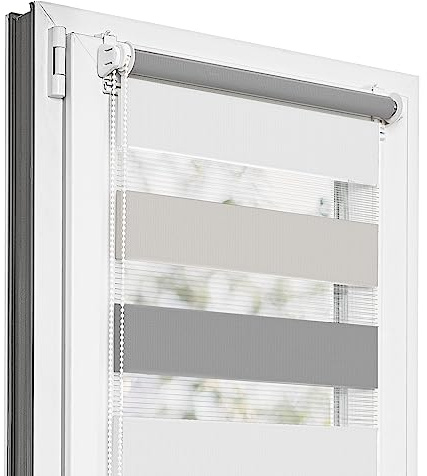 Estika Doppelrollo Klemmfix ohne Bohren - 70 cm x 120 cm - Trio: Dunkelgrau-Hellgrau-Aschgrau - 29 Stofffarben, Tag und Nacht Duo Rollo, Rollos für Fenster ohne Bohren(70 cm Stoffbreite)