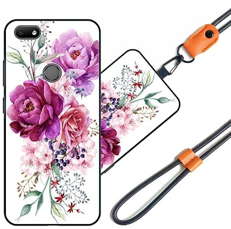 JEZSTHAI Funda Compatible con Alcatel 1V (2019) Carcasa de Silicona Suave con Correa Colgante Correa de Cuello Cordón para Movil,Anti-Choque Protección Case con Patrón.Patrón*A02