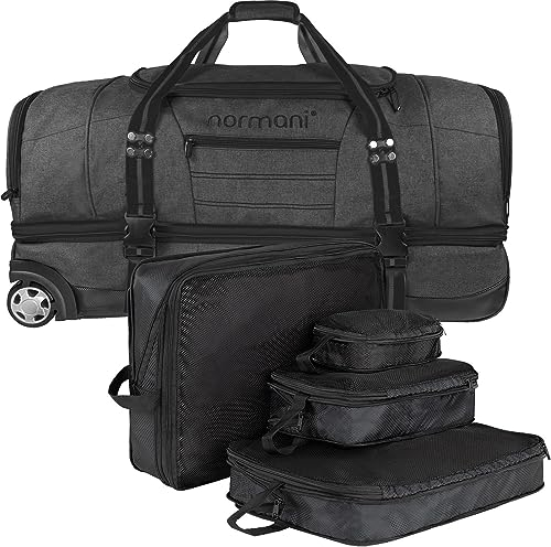 normani Reisetasche mit Rollen 120 L Reisetrolley für 1-3 Wöchigen Urlaub Weichgepäck Tasche mit 4 Kleidertaschen Farbe Schwarz