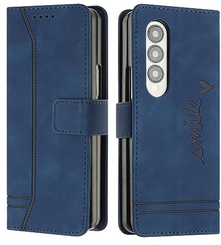 Lihondar Coque pour Samsung Galaxy Z Fold 3, Etui Coque Samsung Z Fold 3, Housse Samsung Z Fold 3, Protection Etui à Rabat Housse en Cuir PU avec Antichoc TPU Fold Housse pour Samsung Z Fold 3 (Bleu)