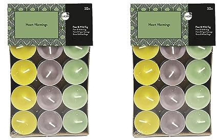 Teelichter Duft 2x30 Stück (60 Teelichter) - Brenndauer: 4,5 Std., Rußfrei - für Windlicht, Teelicht-Glas, Kerzenständer - Weihnachten, Geschenk, Deko, Hochzeit, Gastro (Grün - Duft: Birne & Feige)