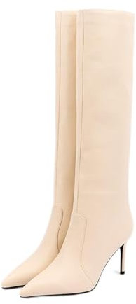 Stivali A Punta con Tacco Sottile Unisex Stivali Estivi Lunghi sopra Il Ginocchio alla Moda Tacchi Alti da Donna Taglie Forti,Beige,41 EU