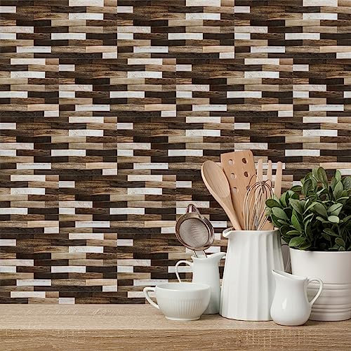 Tile Stickers Brown Abstract Beige Stick on Tiles Waterproof Self Adhesive Wall Tiles Oil-Proof Splashback for Kitchen Tile Stickers for Bathroom Peel and Stick Tile Decals 10 Pcs/20x40cm